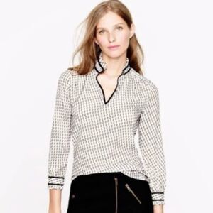 J. Crew Swiss Dot Novelty Artist Top Keyhole Ruffle Trim Blouse Semi-Sheer